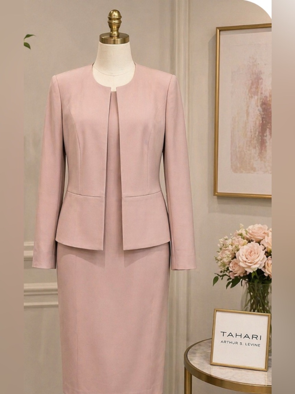Tahari Blush Pink Two-Piece Wedding Dress Suit
